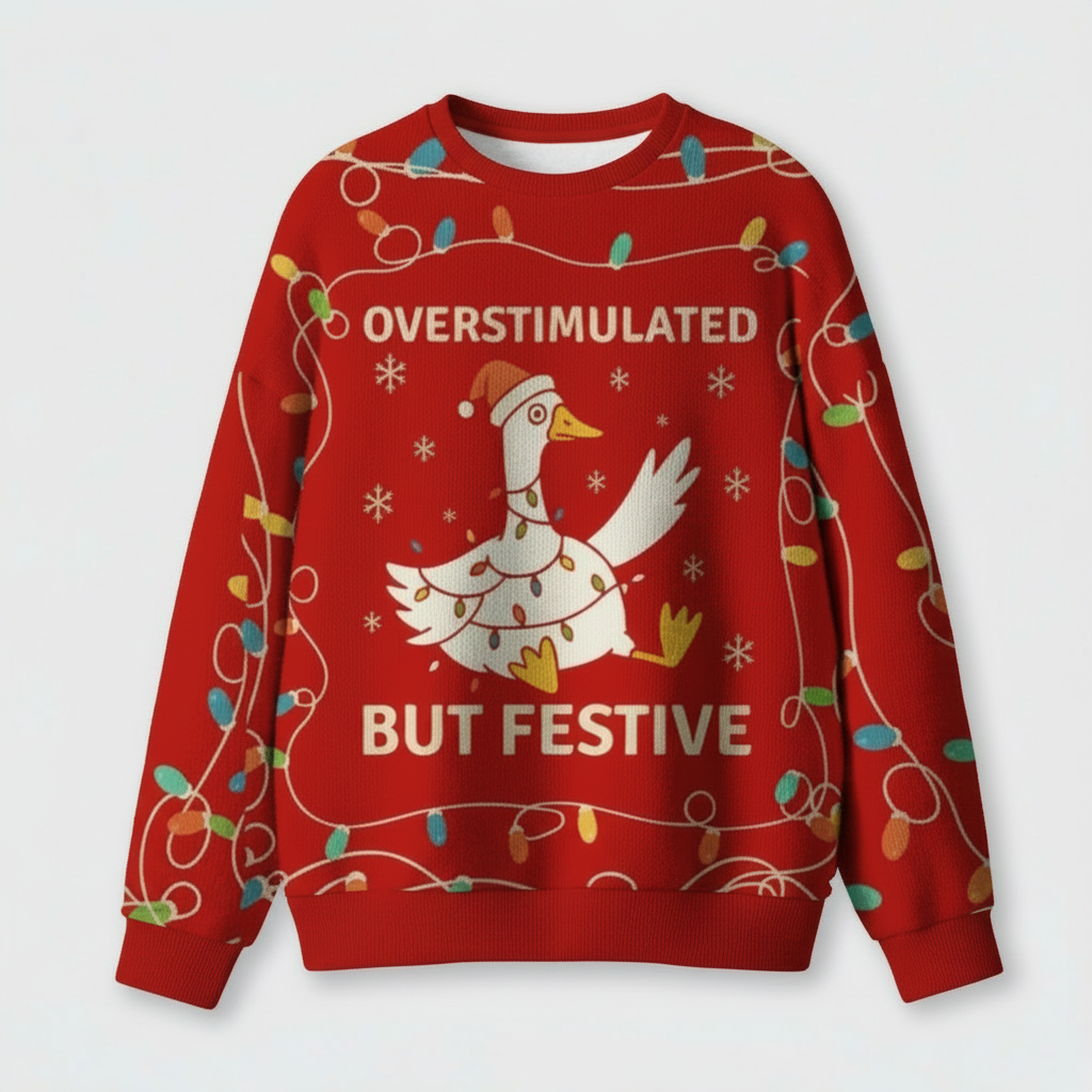 Overstimulated But Festive Ugly Knit Sweatshirt