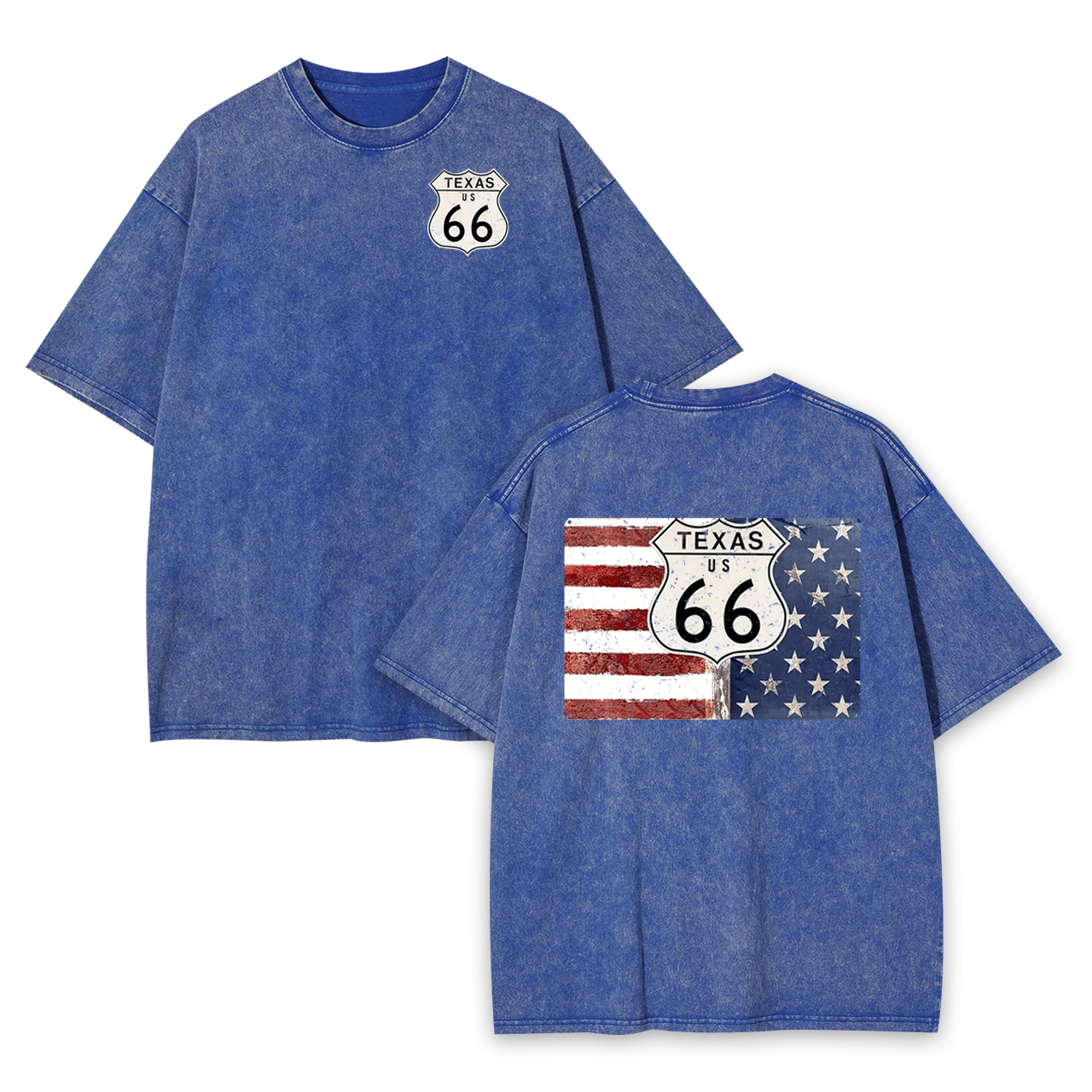 Route 66 Texas With American Flag Garment-dye Tees