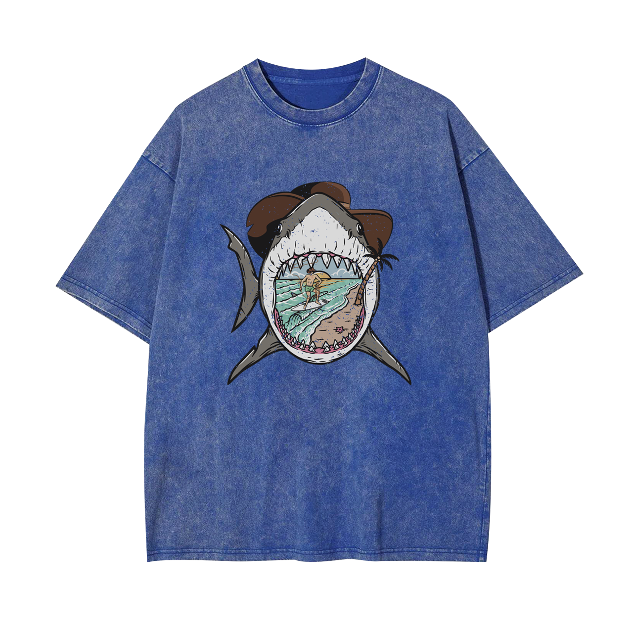 Surfing Shark Cowboy Garment-dye Tees