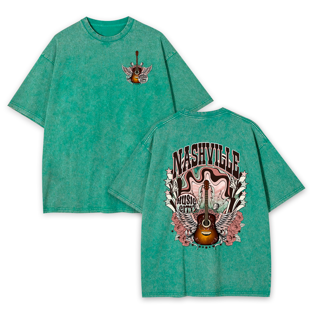Western Nasville Music City Country Cowboy Garment-dye Tees