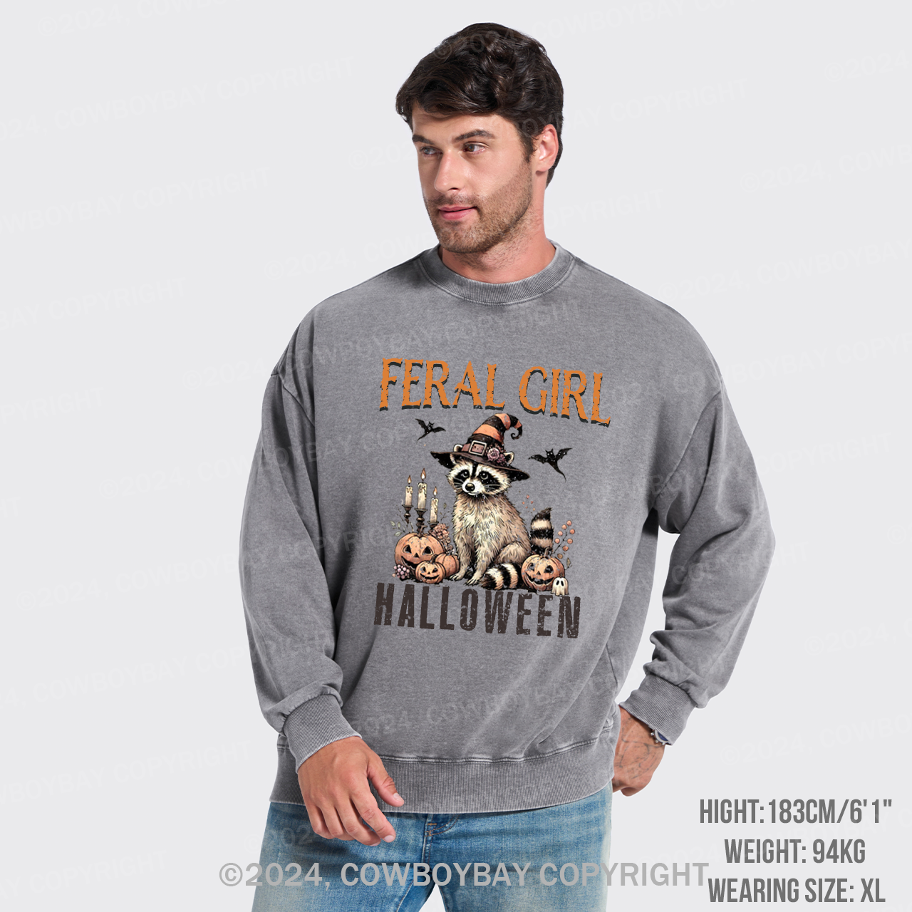 Feral Raccoon Halloween Washed Sweatshirts