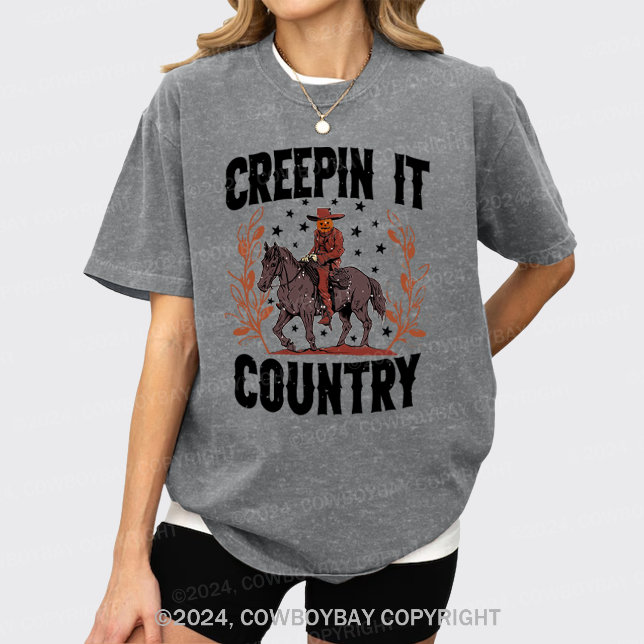 Halloween,Creepin It Country Western Garment-dye Tees
