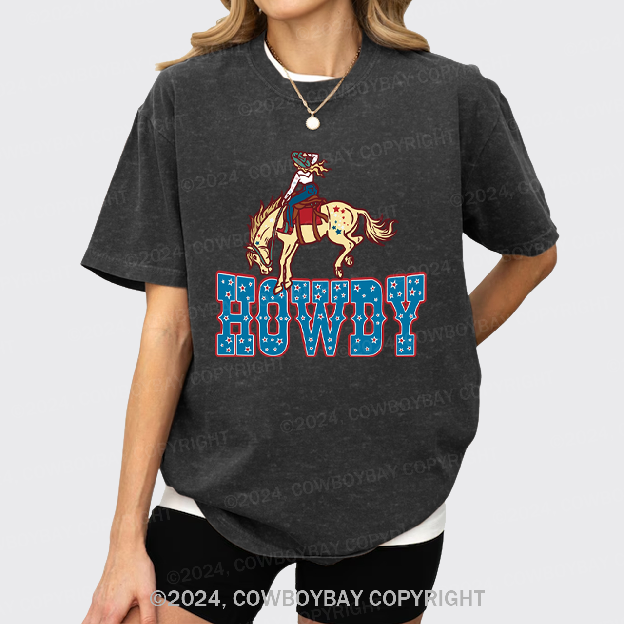 Howdy America Cowgirl Retro Cowboy Garment-dye Tees
