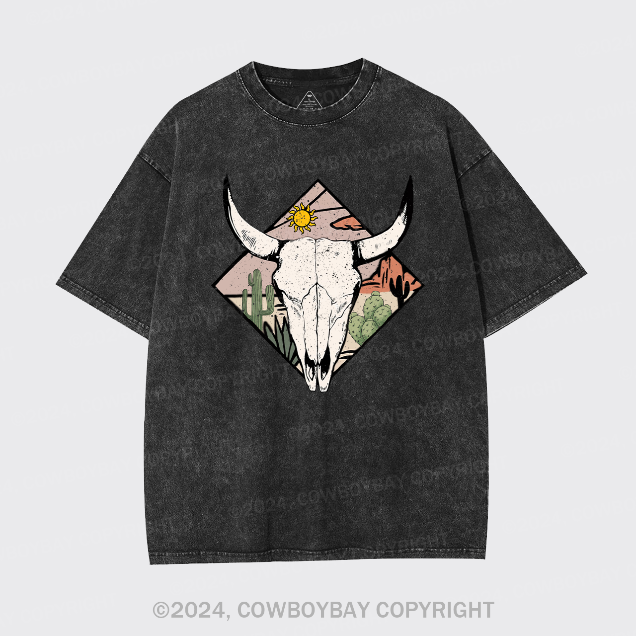 Boho Cow Skull Garment-dye Tees For Cowboy