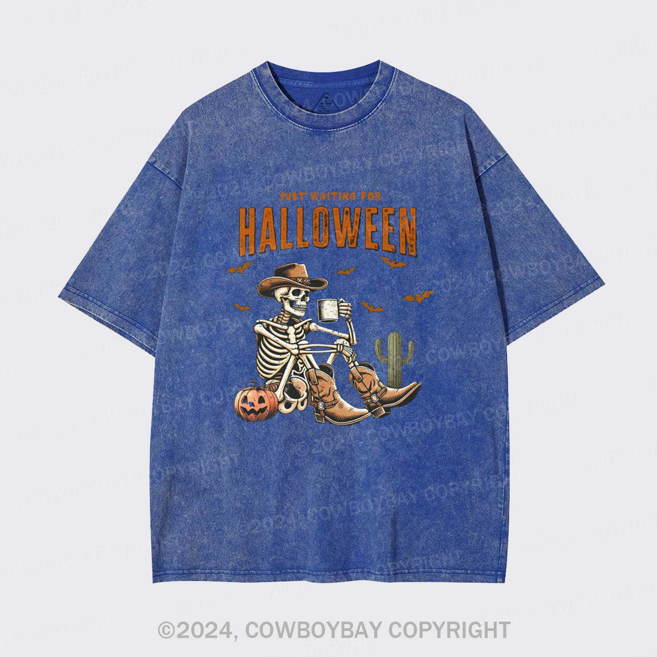 Western Skeleton Waiting for Halloween Garment-dye Tees