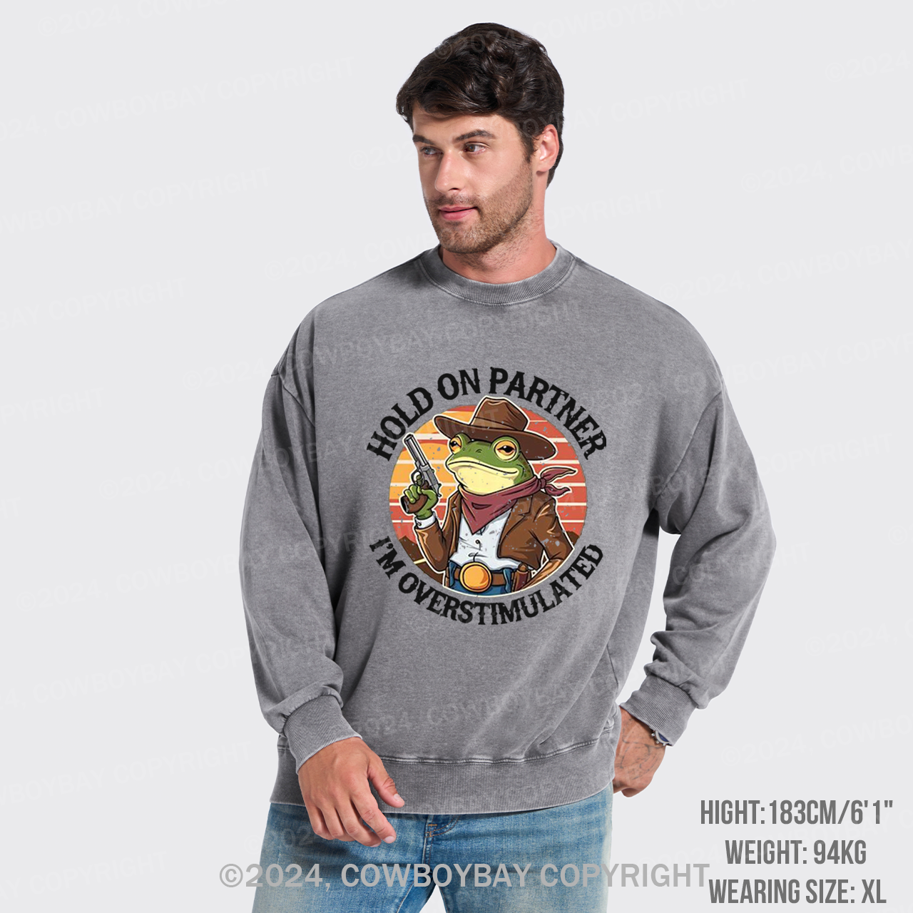 Hold On Partner I'm Overstimulated Washed Sweatshirts