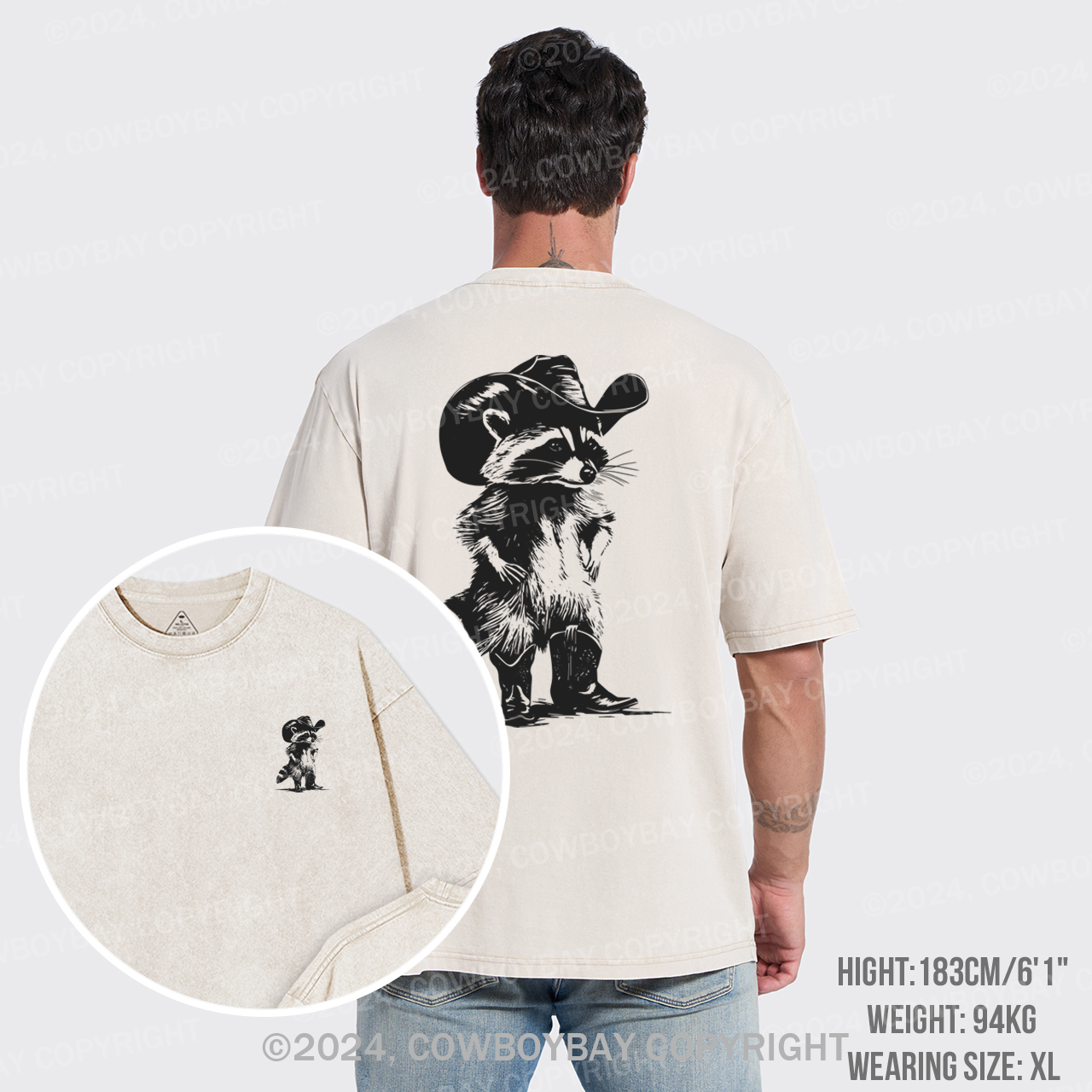 Western Vintage Cowboy Racoon Garment-dye Tees