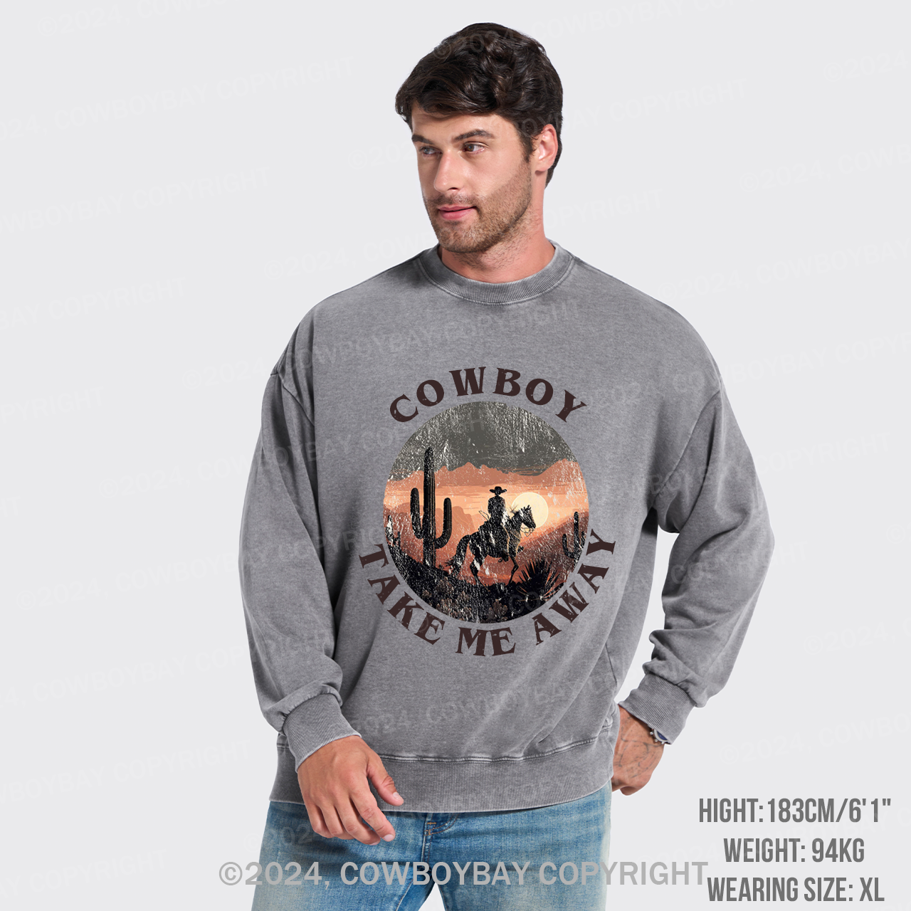 Cowboy Take Me Away Cute Farm Washed Sweatshirts