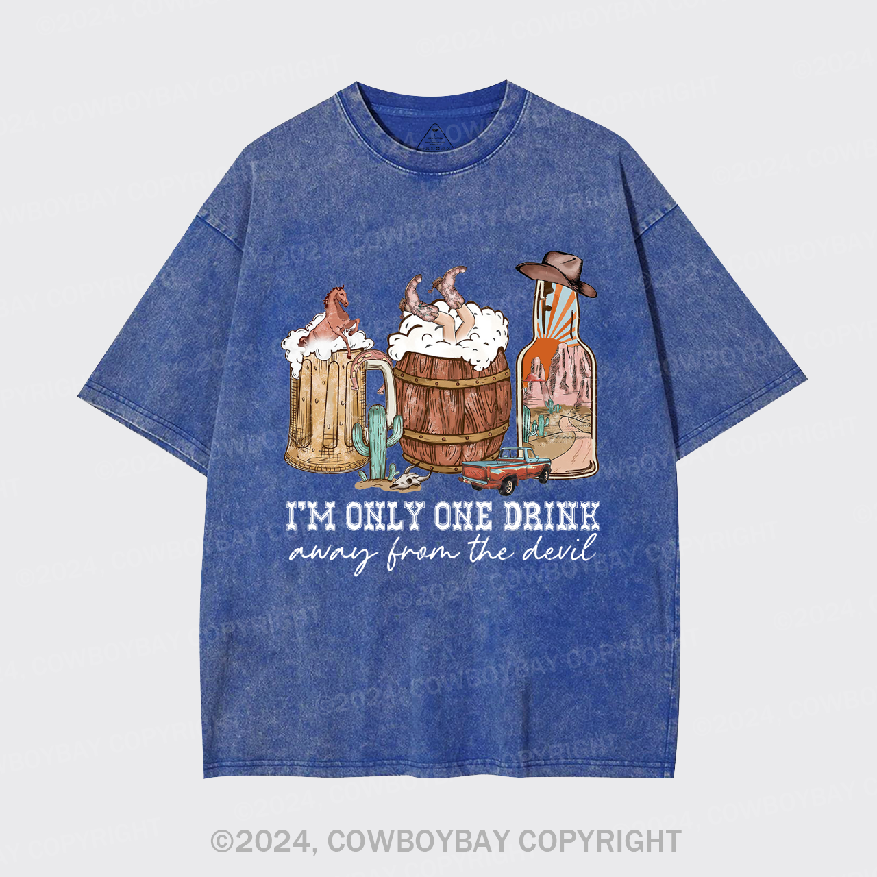 I'm Only One Drink Away From The Devil Garment-dye Tees