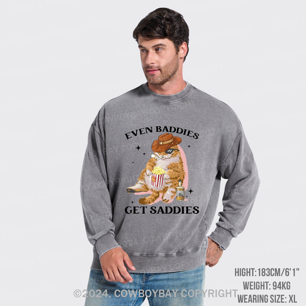 Even Baddies Get Saddies Funny Cat Washed Sweatshirts