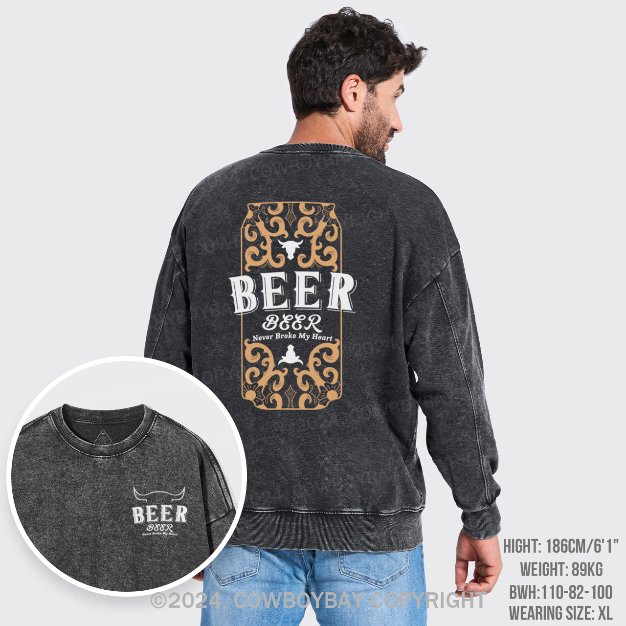 Bull's Head With Beer Washed Sweatshirts