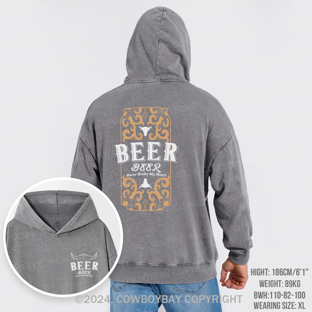 Bull's Head With Beer Garment-Dye Hoodies