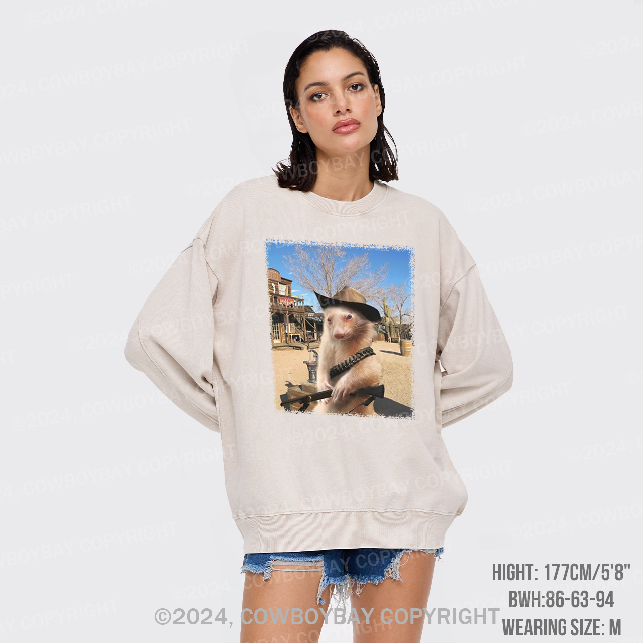 Funny Ferret Cowboy Washed Sweatshirts