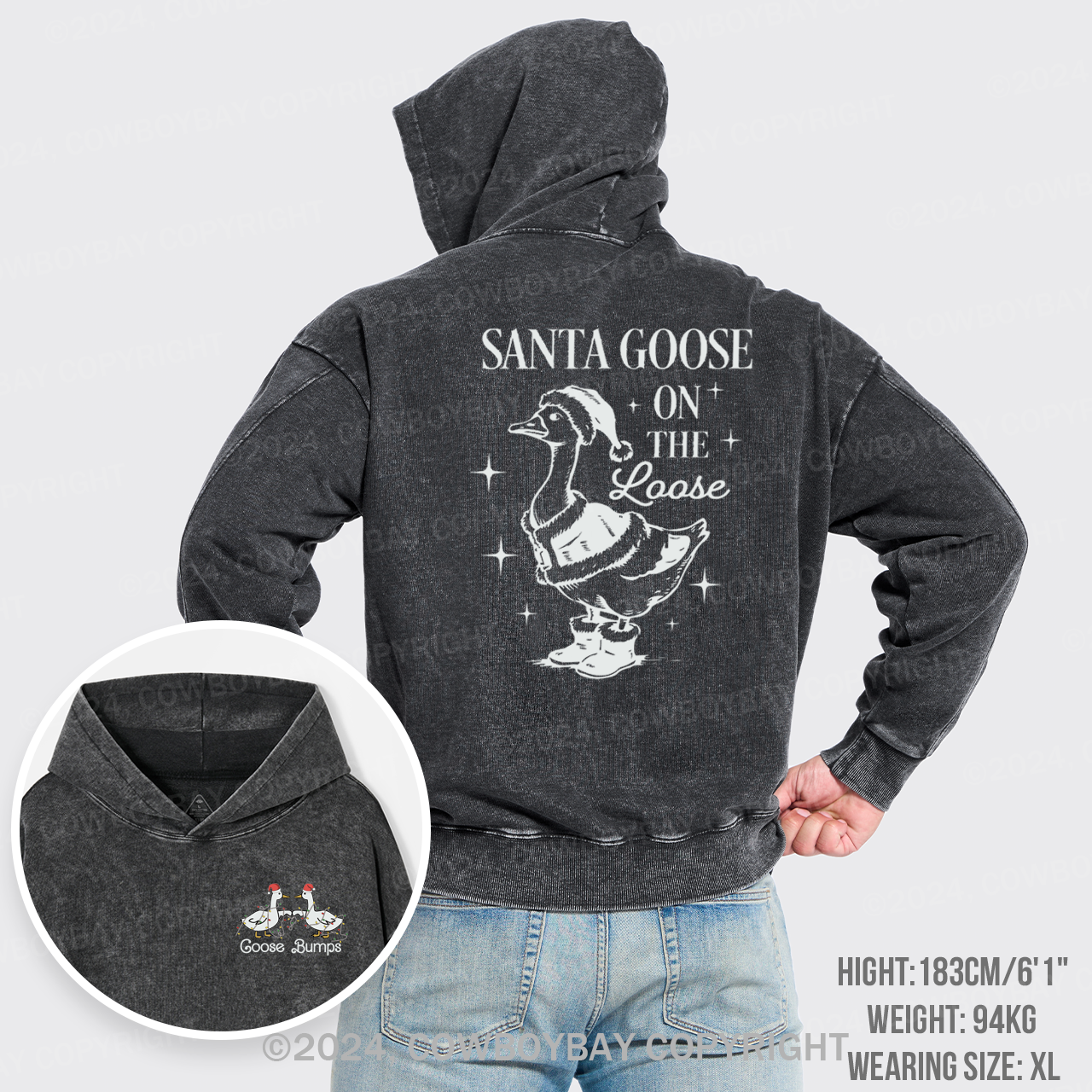 Santa Goose On The Loose Garment-Dye Hoodies