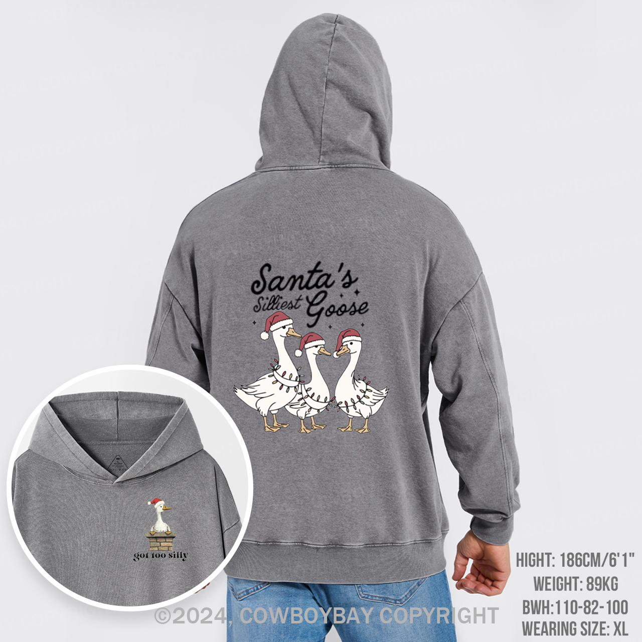 Santa's Silliest Goose Garment-Dye Hoodies