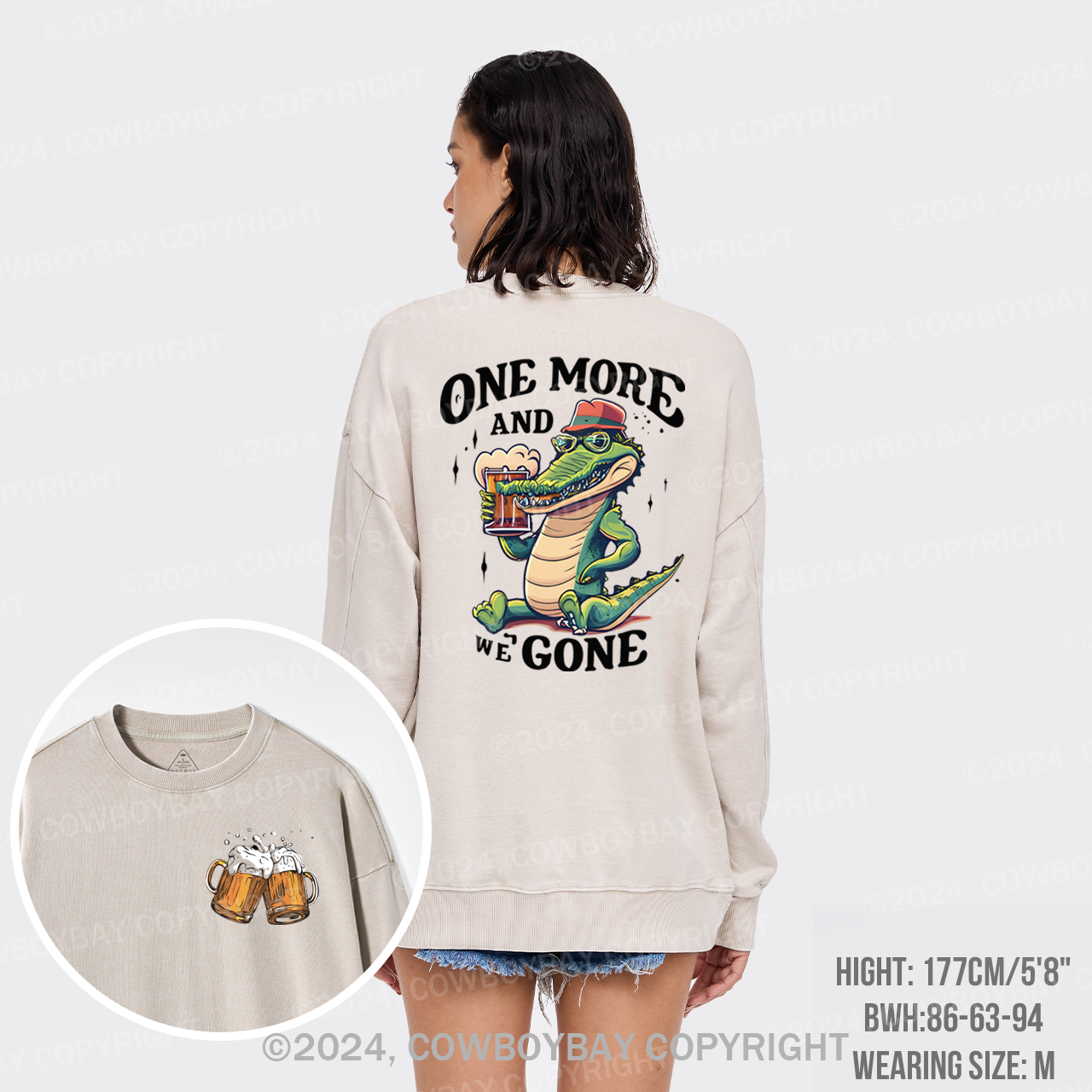 A Crocodile Drinking Beer Washed Sweatshirts