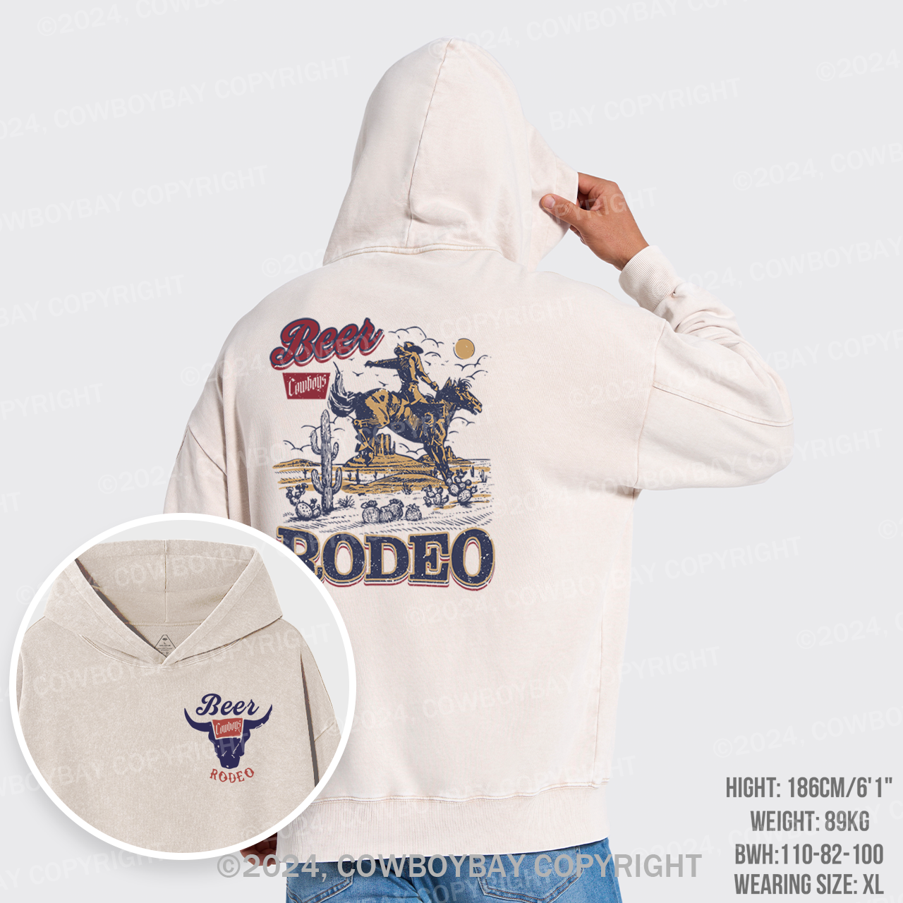Beer Vintage Vibe Cowboy Garment-Dye Hoodies