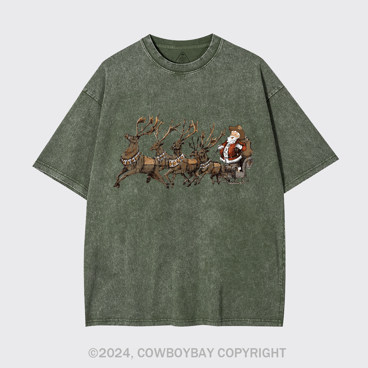 Cowboy Santa With Reindeer Garment-dye Tees
