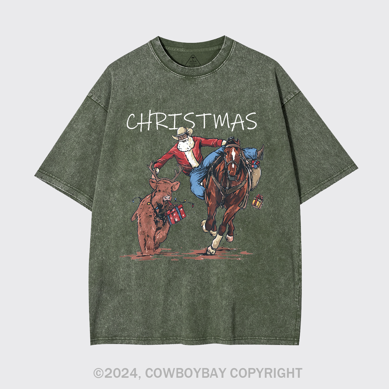 Cowboy Santa Claus Bullfight Garment-dye Tees