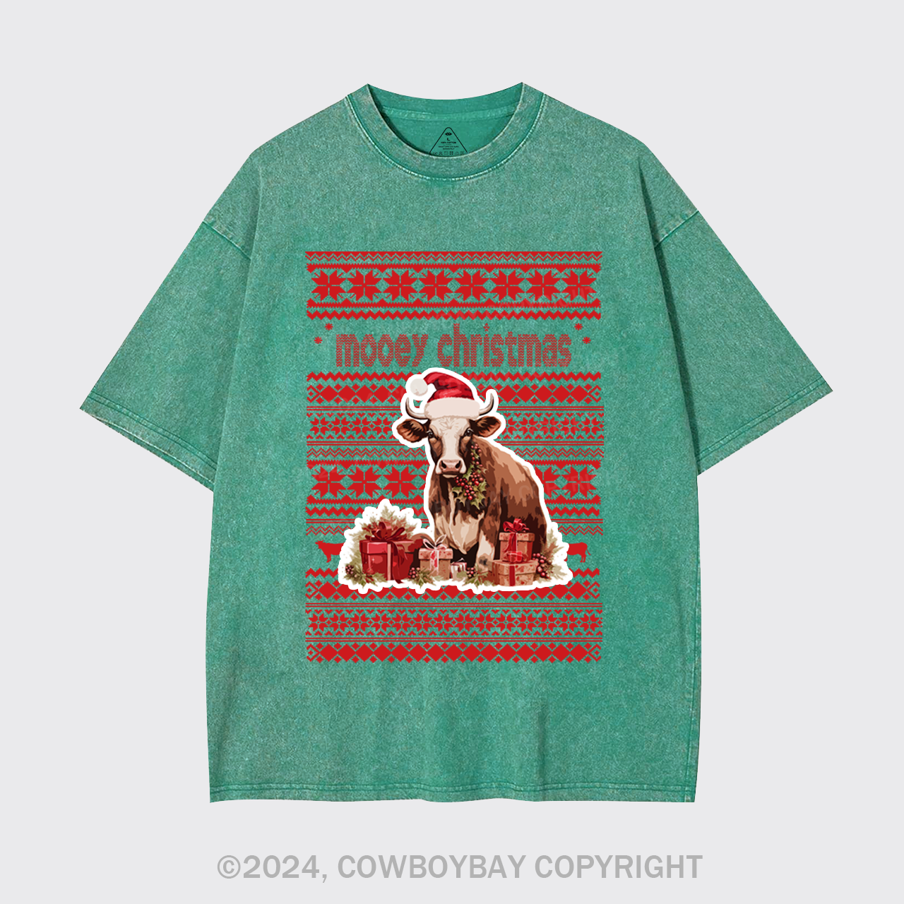 Christmas Cow With Santa Garment-dye Tees