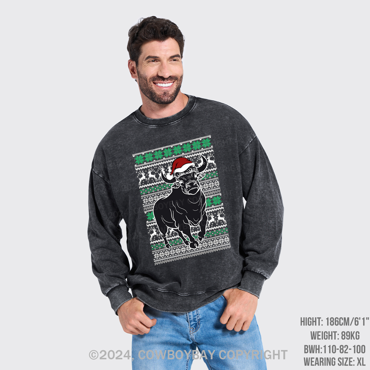 Cow Santa Washed Sweatshirts