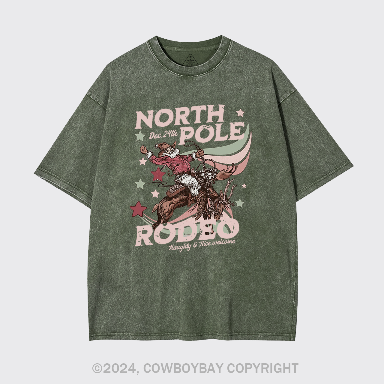 North Pole Rodeo Retro Western Christmas Garment-dye Tees
