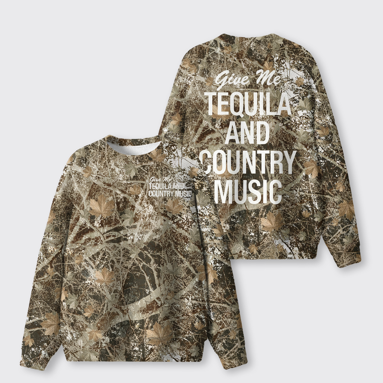 Country Music And Tequila Camo Knit Sweatshirt