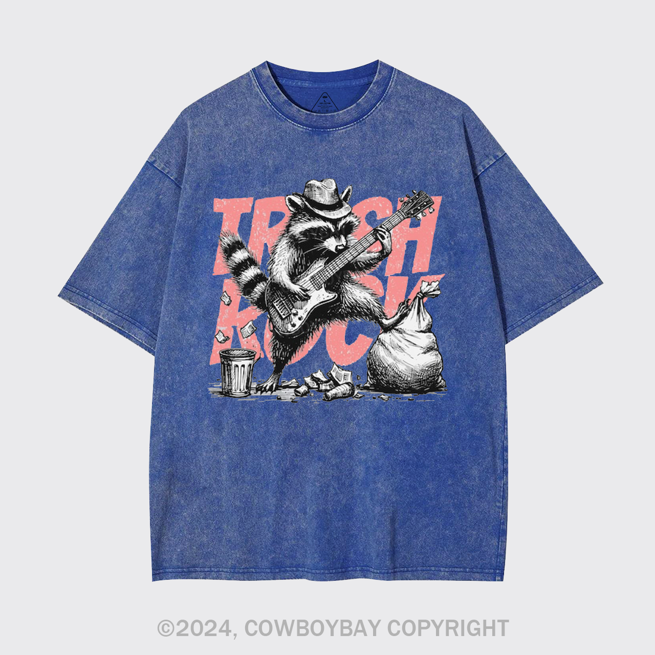 Raccoon Playing Guitar Retro Garment-dye Tees
