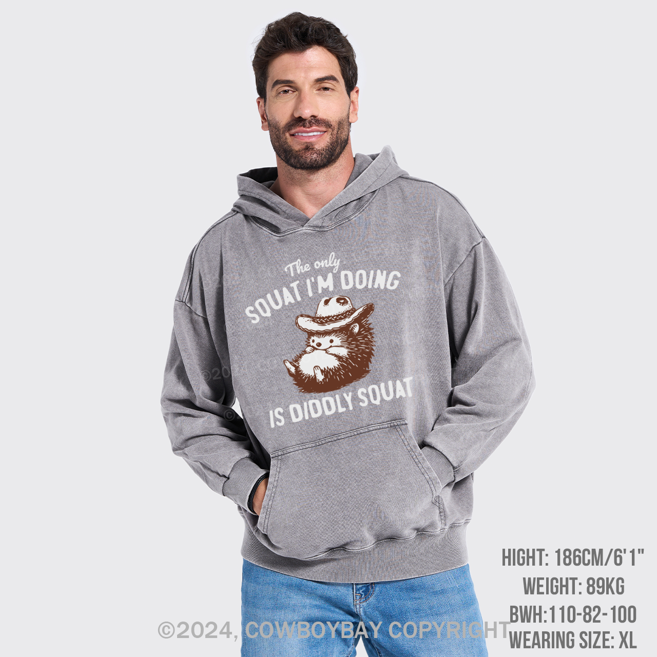Funny Cowboy Racoon In Vintage Style Garment-Dye Hoodies