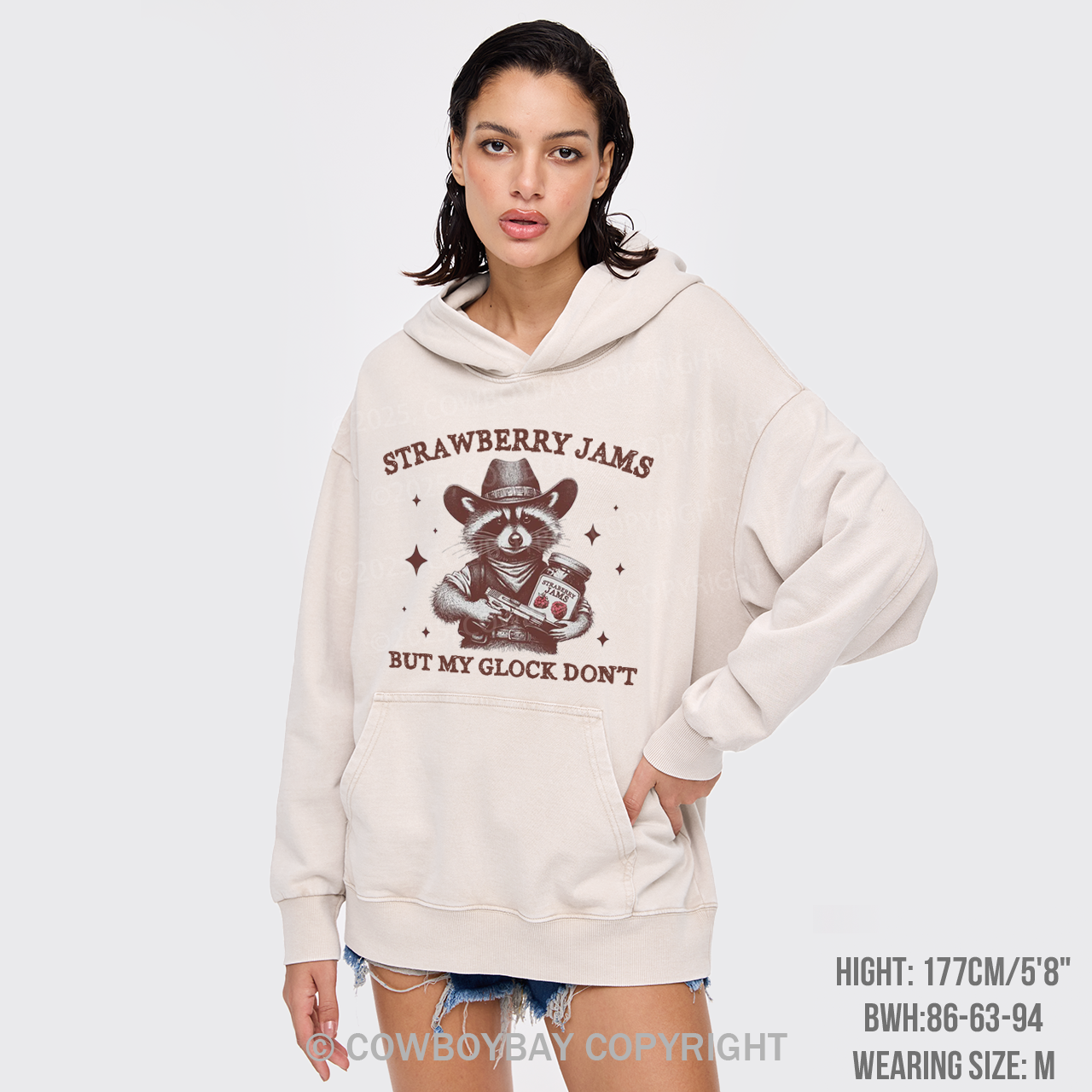 Retro Western Raccoon Garment-Dye Hoodies