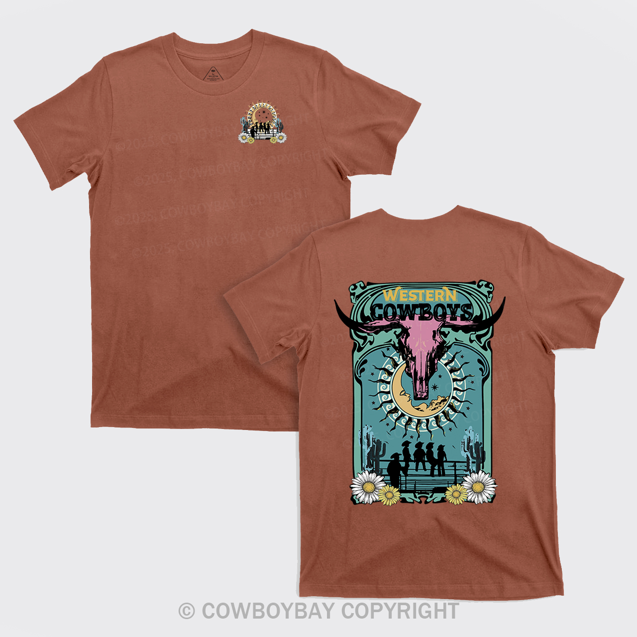 Western Cow Skull Retro Cowboy T-Shirts