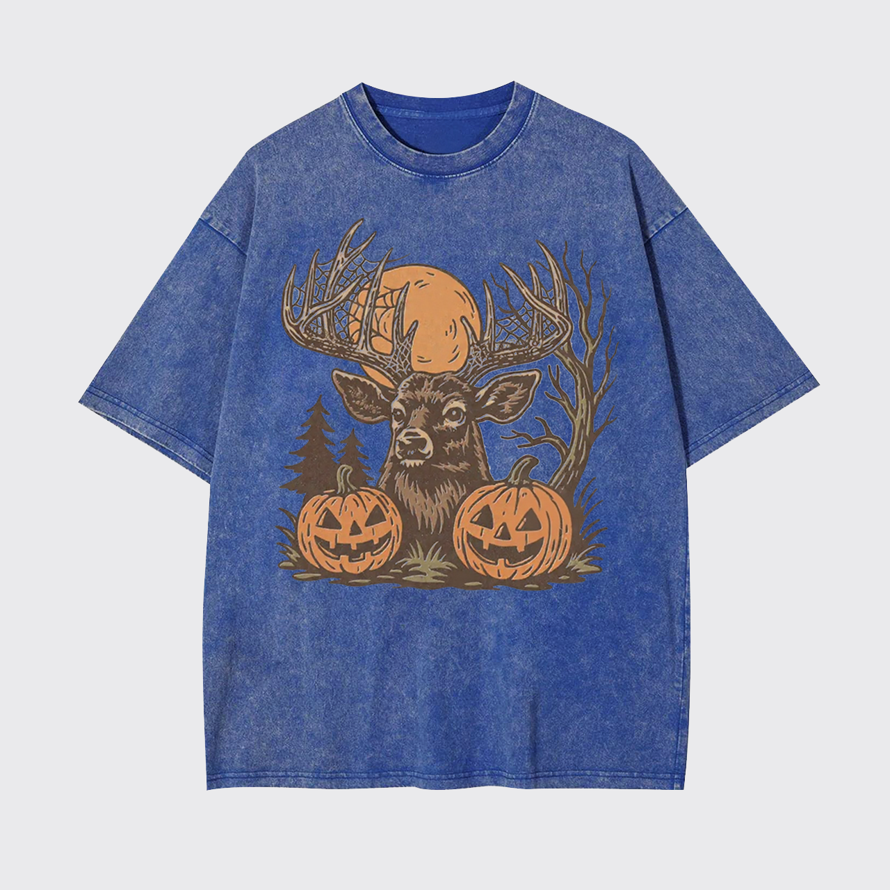 Spooky Forest Buck With Pumpkins Garment-dye Tees