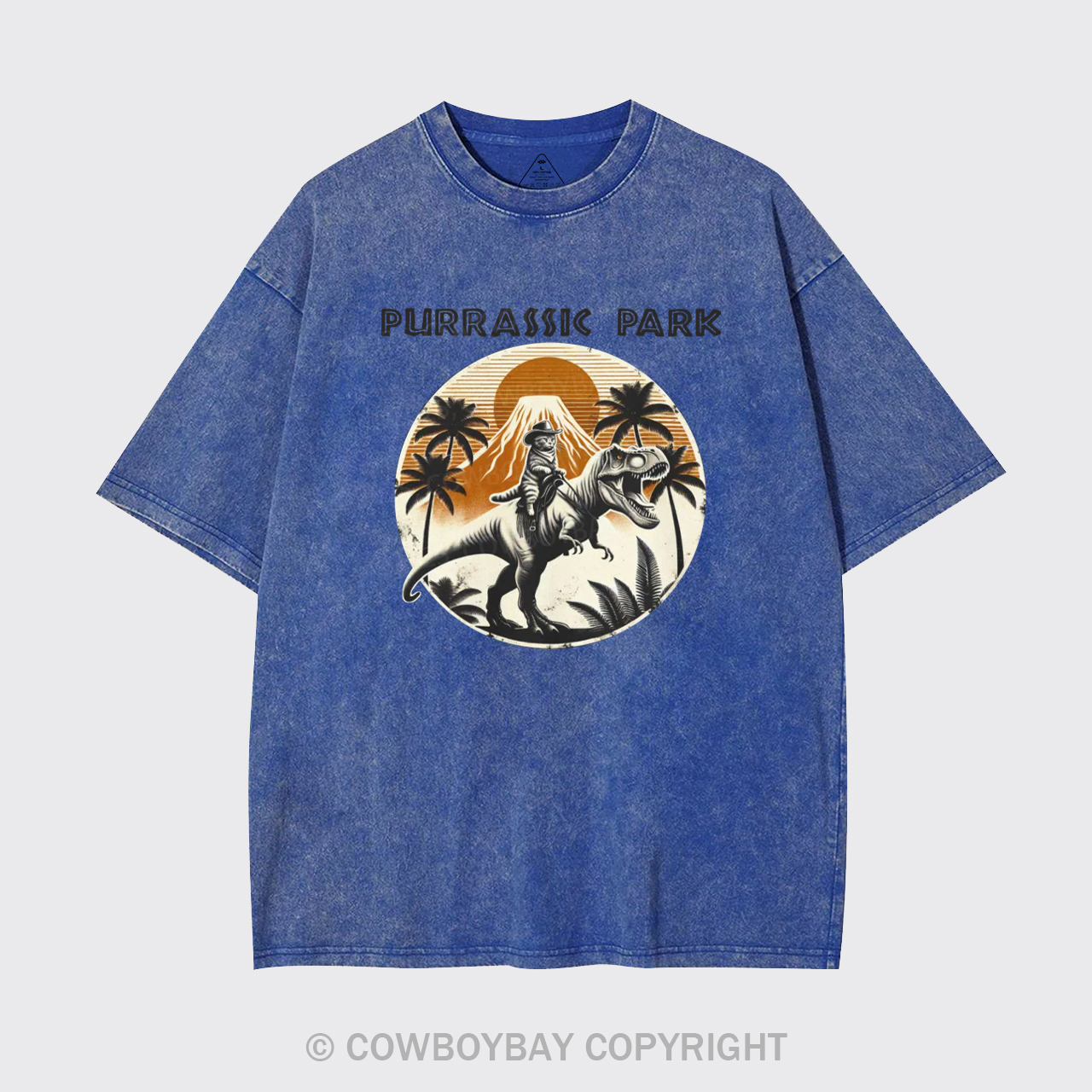 Cowboy Cat Riding Dinosaur Garment-dye Tees