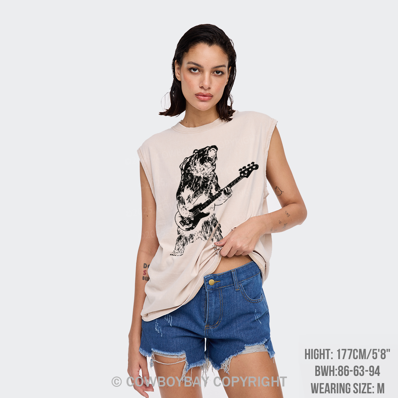 Bear Playing Bass Guitar Washed Tanks