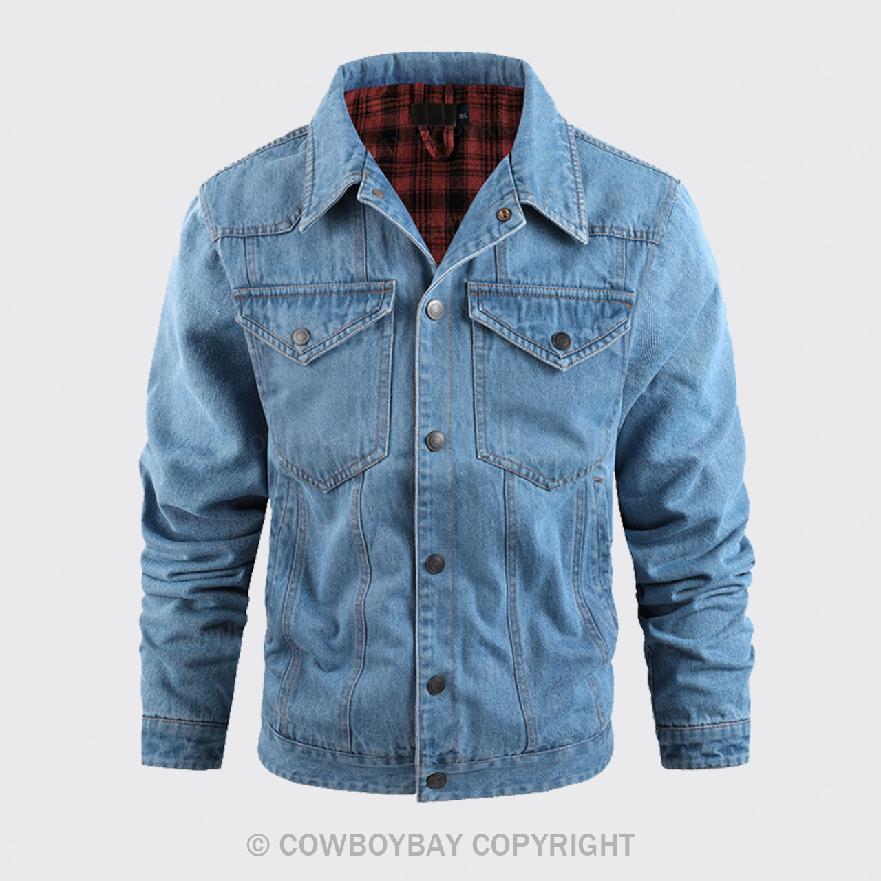Western Plaid Blue Flannel Denim Jacket