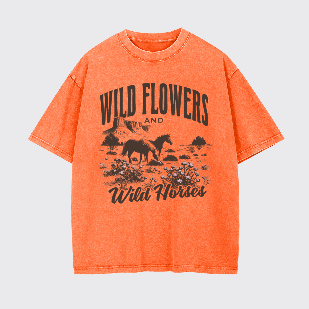Vintage Western Wild Horses Wildflowers Garment-dye Tees