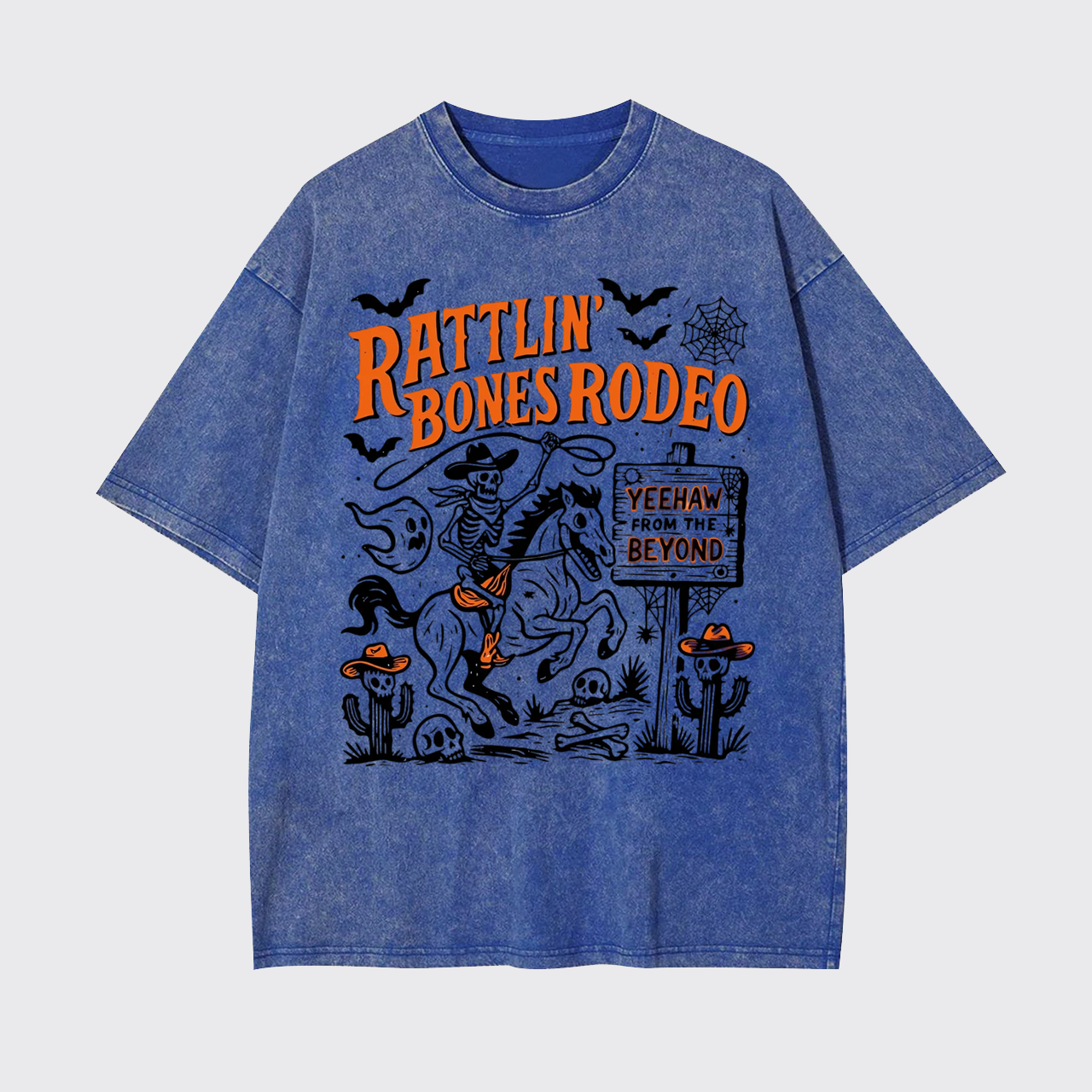 Rattlin' Bones Rodeo Skeleton Cowboy Halloween Garment-dye Tees