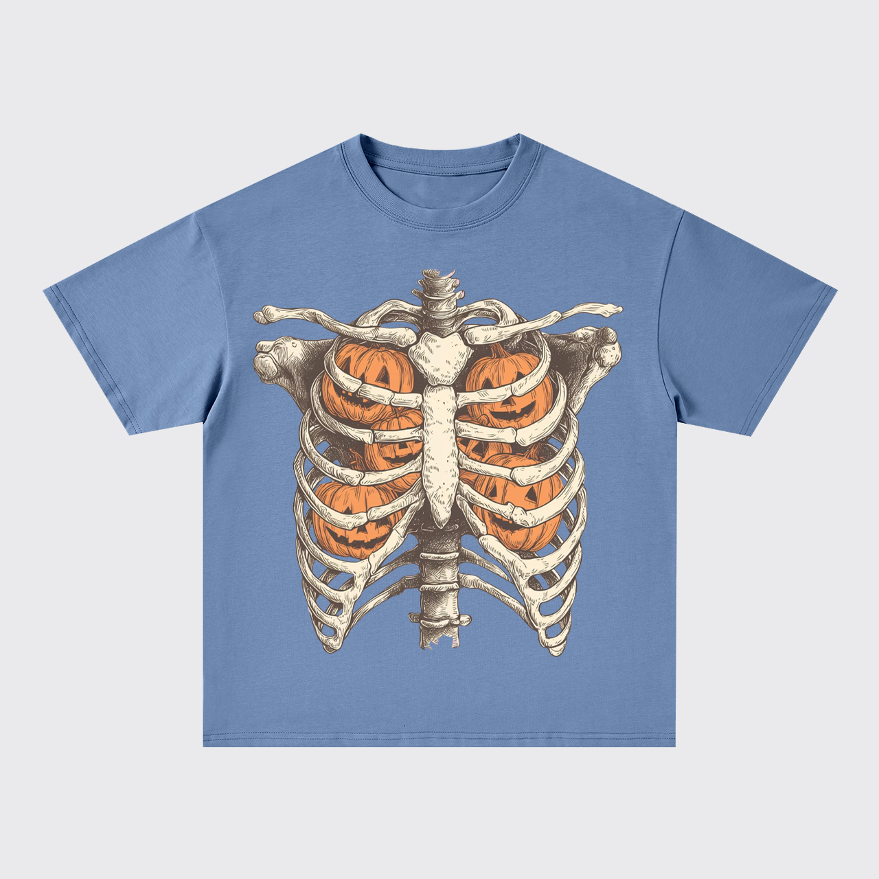 Retro Ribcage Pumpkin Halloween Skeleton Oversize T-Shirts