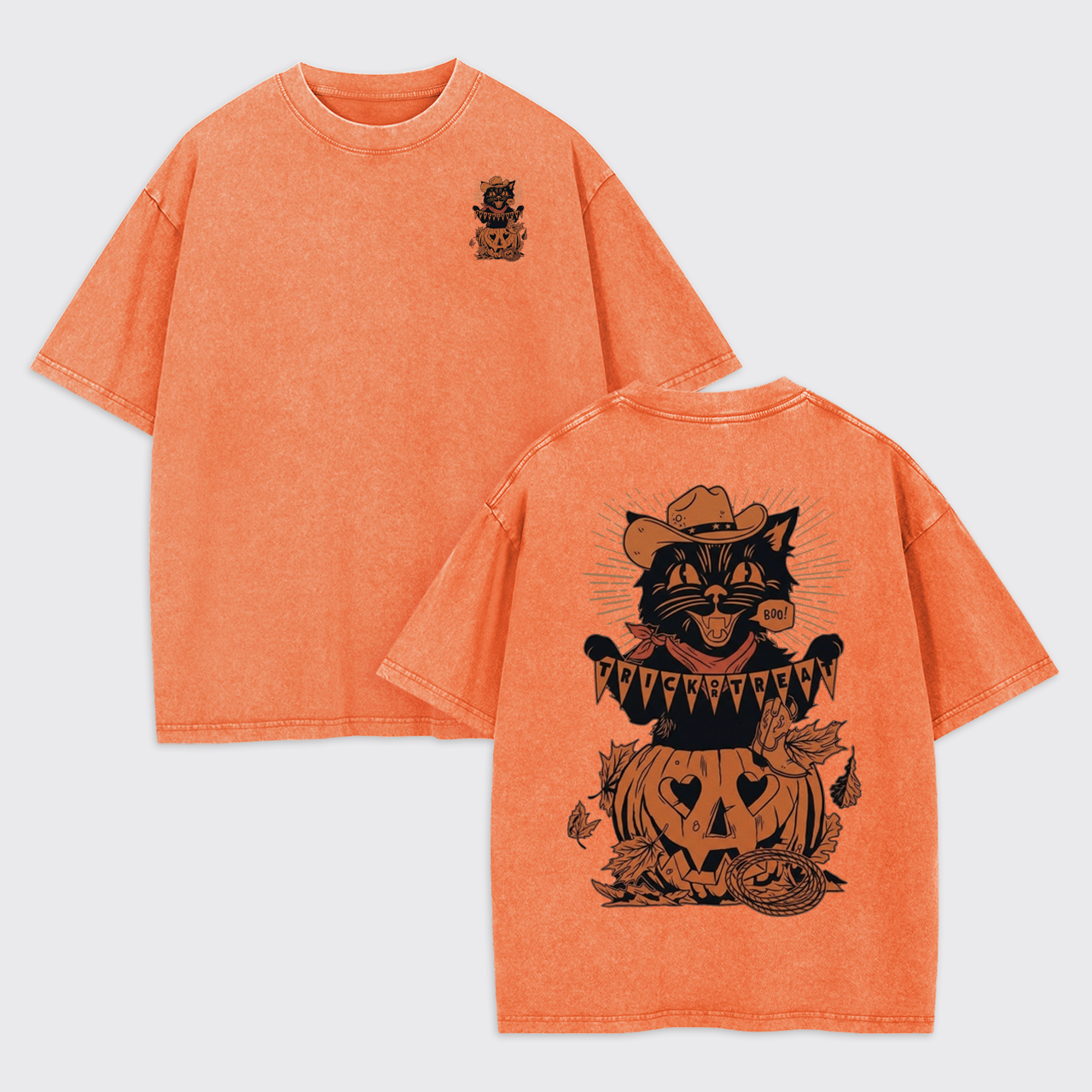 Trick Or Treat Halloween Black Cat Garment-dye Tees