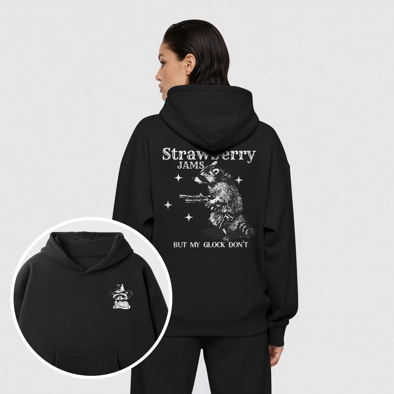 Snarky Sayings-Strawberry Jams But My Glock Don't Fleece Hoodie Set