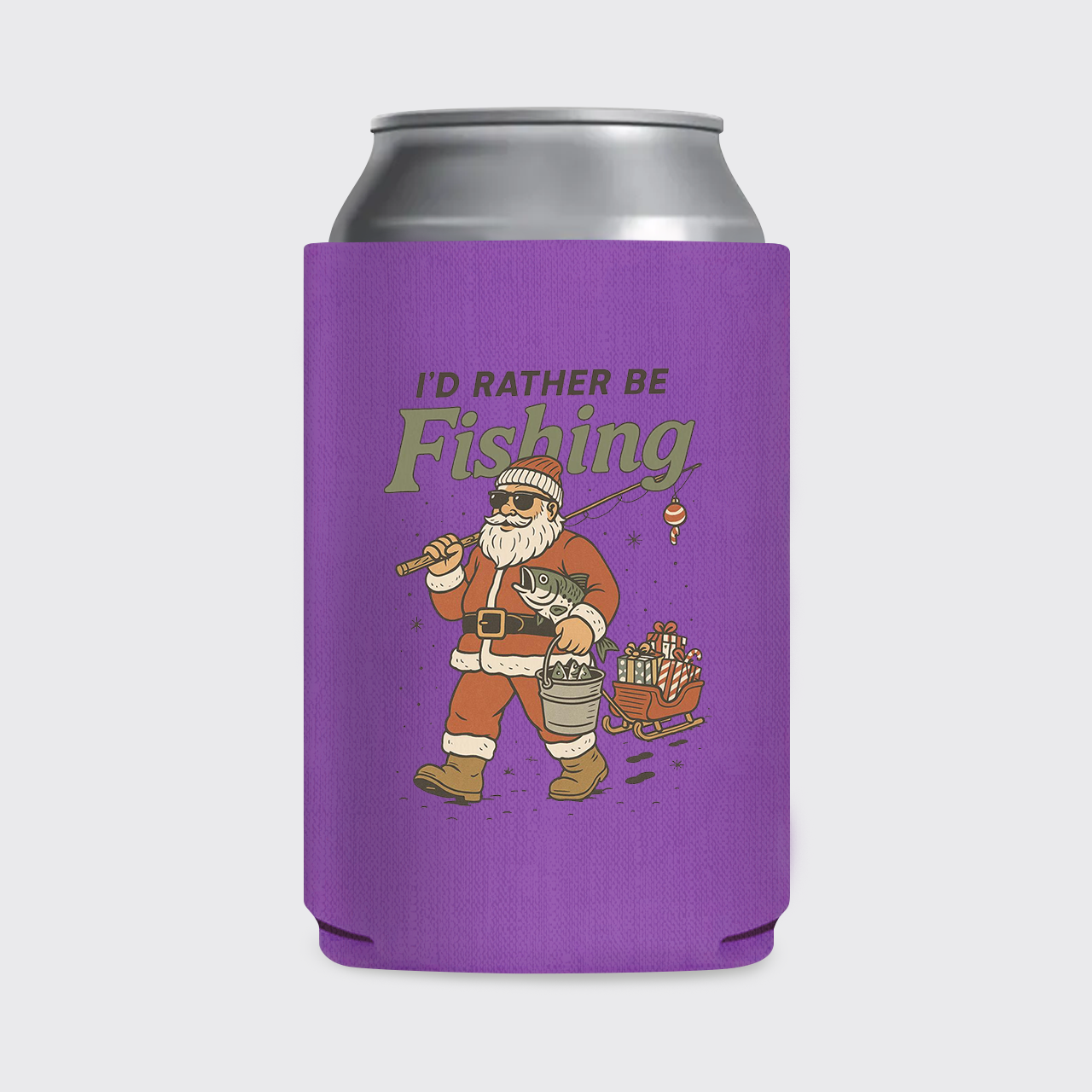 Vintage Santa Fishing Koozie
