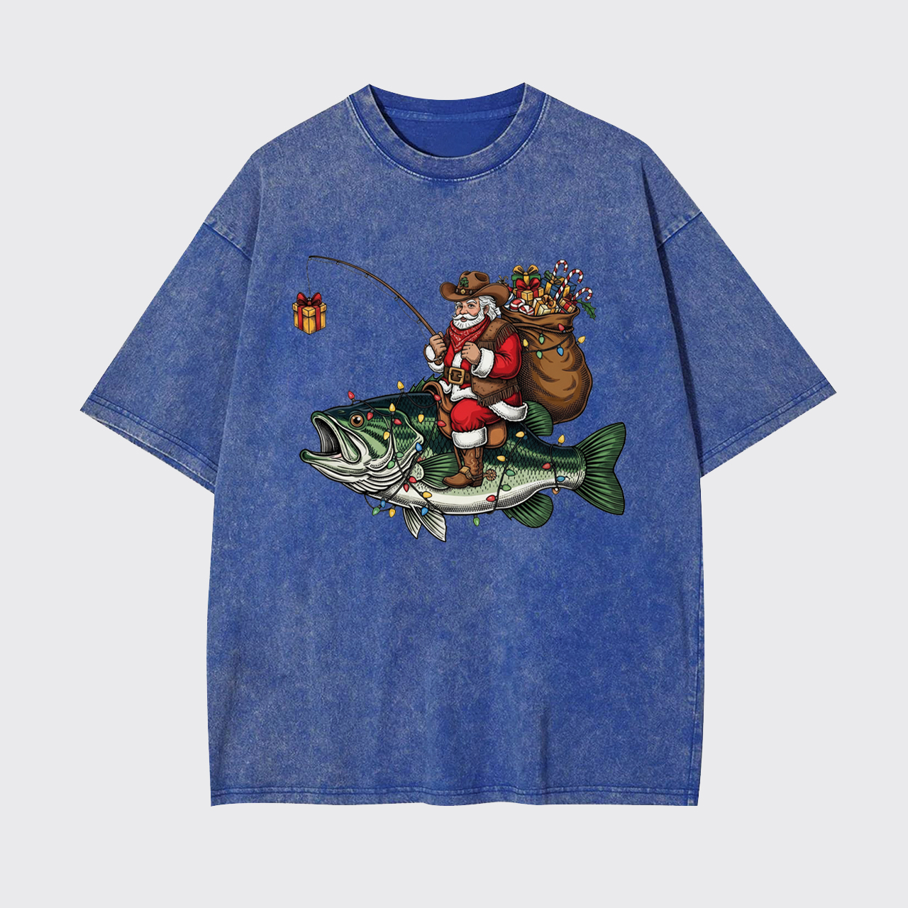 Fishing Santa Christmas Bass Fish Garment-dye Tees