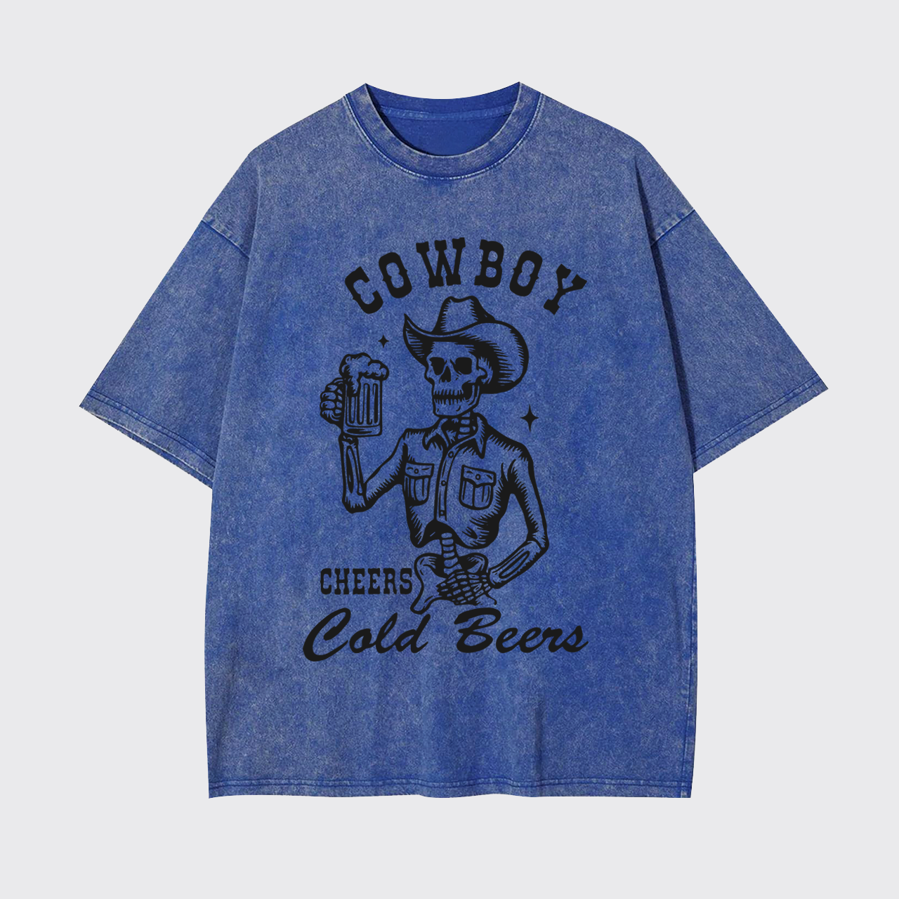 Funny Cowboy Skeleton with Beer Garment-dye Tees
