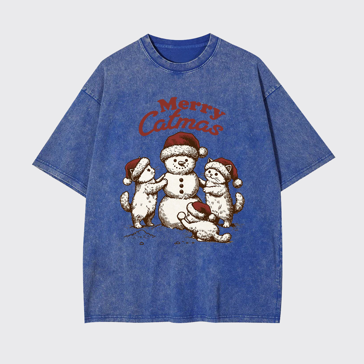 Merry Christmas Santa Snowman Cat Garment-dye Tees