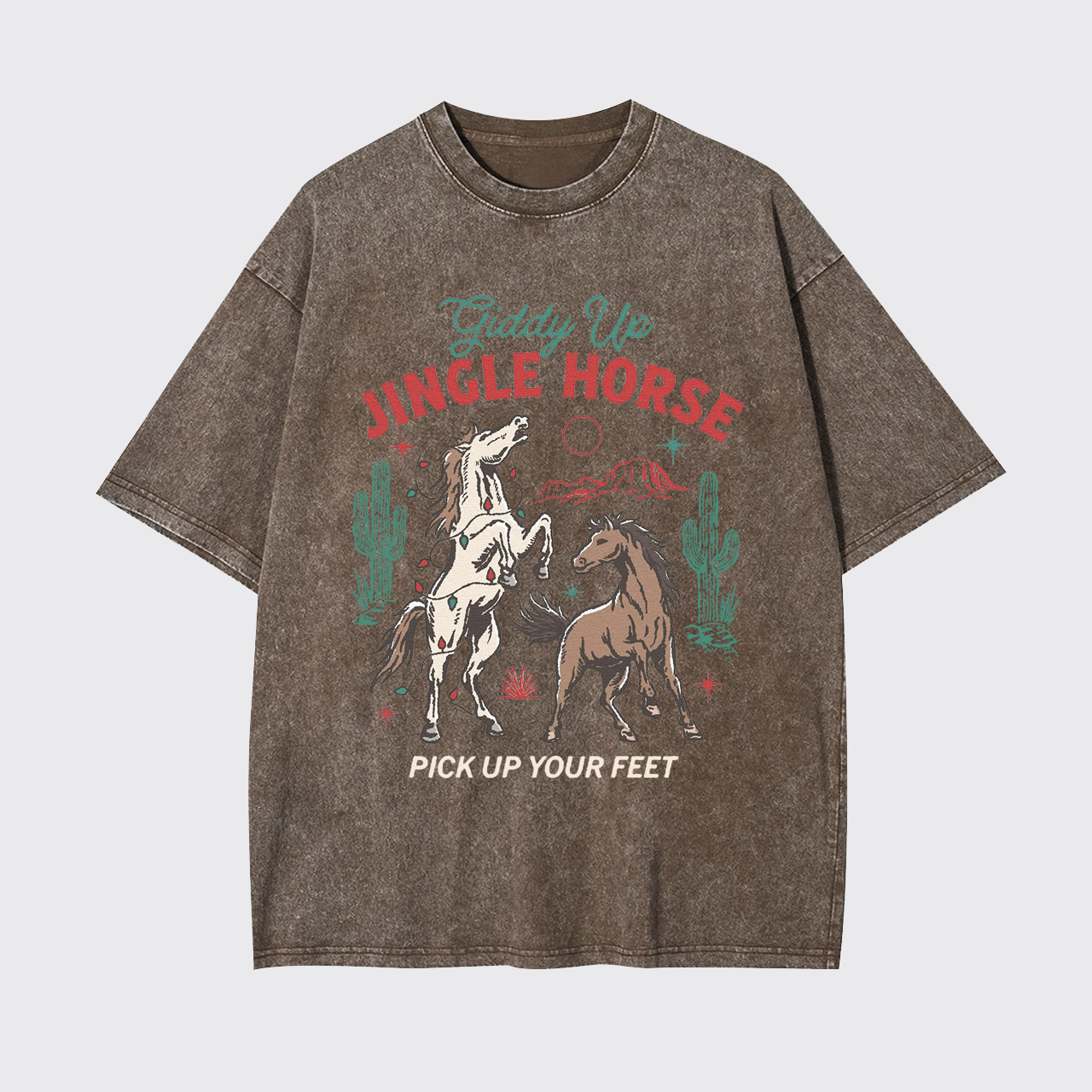 Giddy Up Jingle Horse Christmas Garment-dye Tees