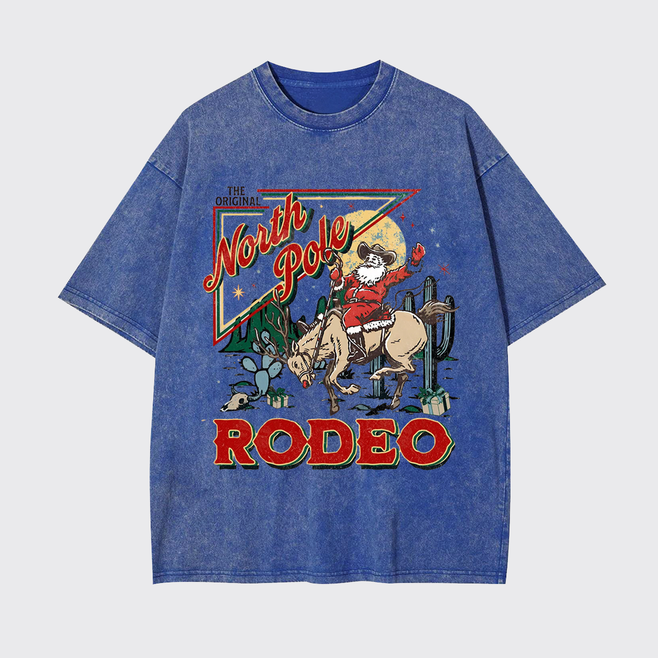 Retro North Pole Rodeo Cowboy Santa Christmas Garment-dye Tees