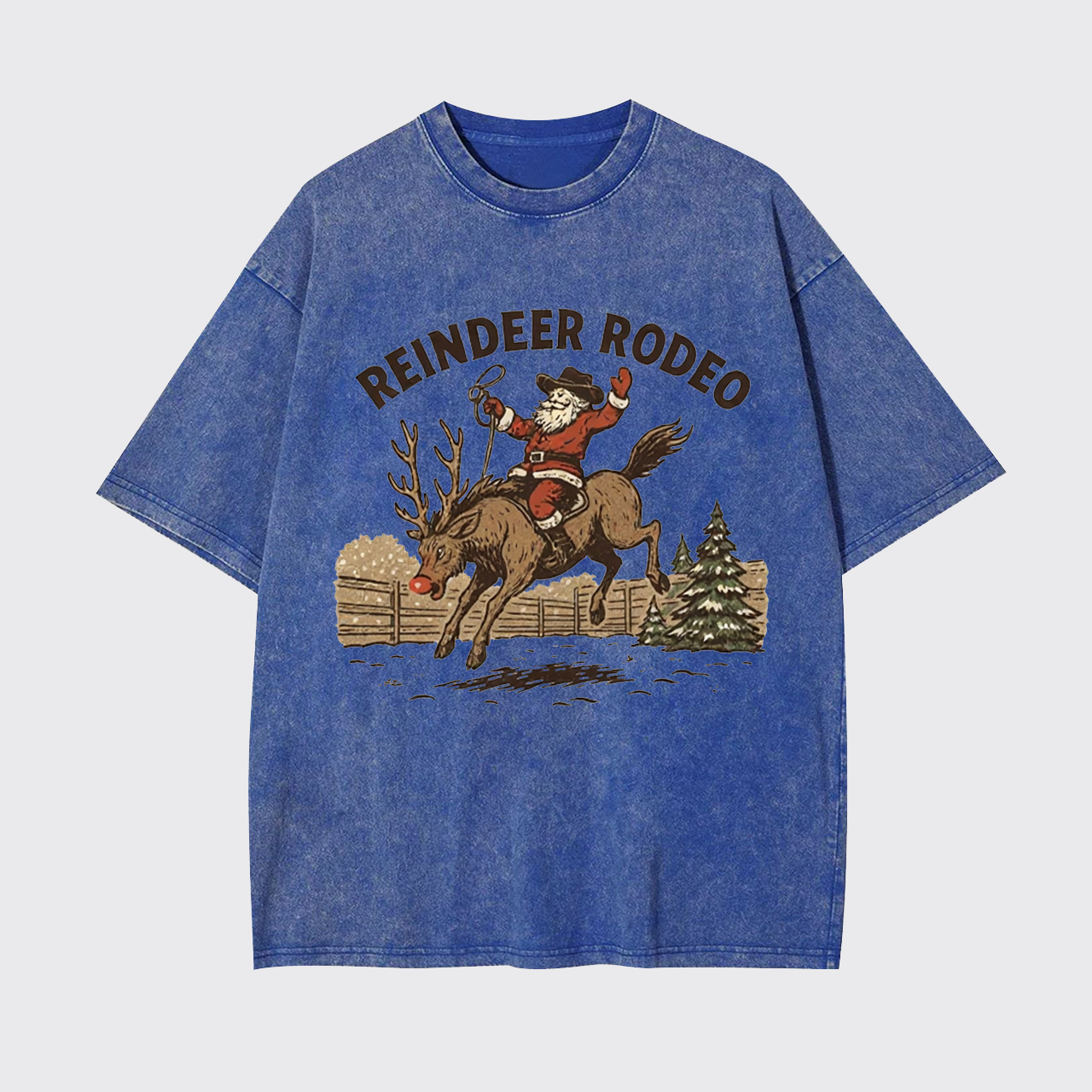 Reindeer Rodeo Santa Cowboy Christmas Garment-dye Tees
