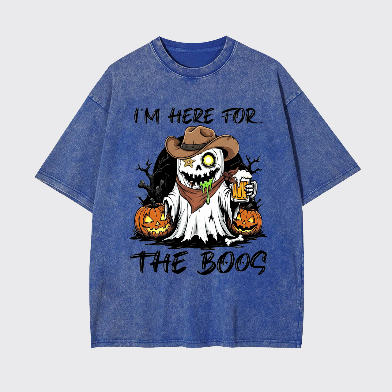 Funny Halloween Ghost and Beer Garment-dye Tees