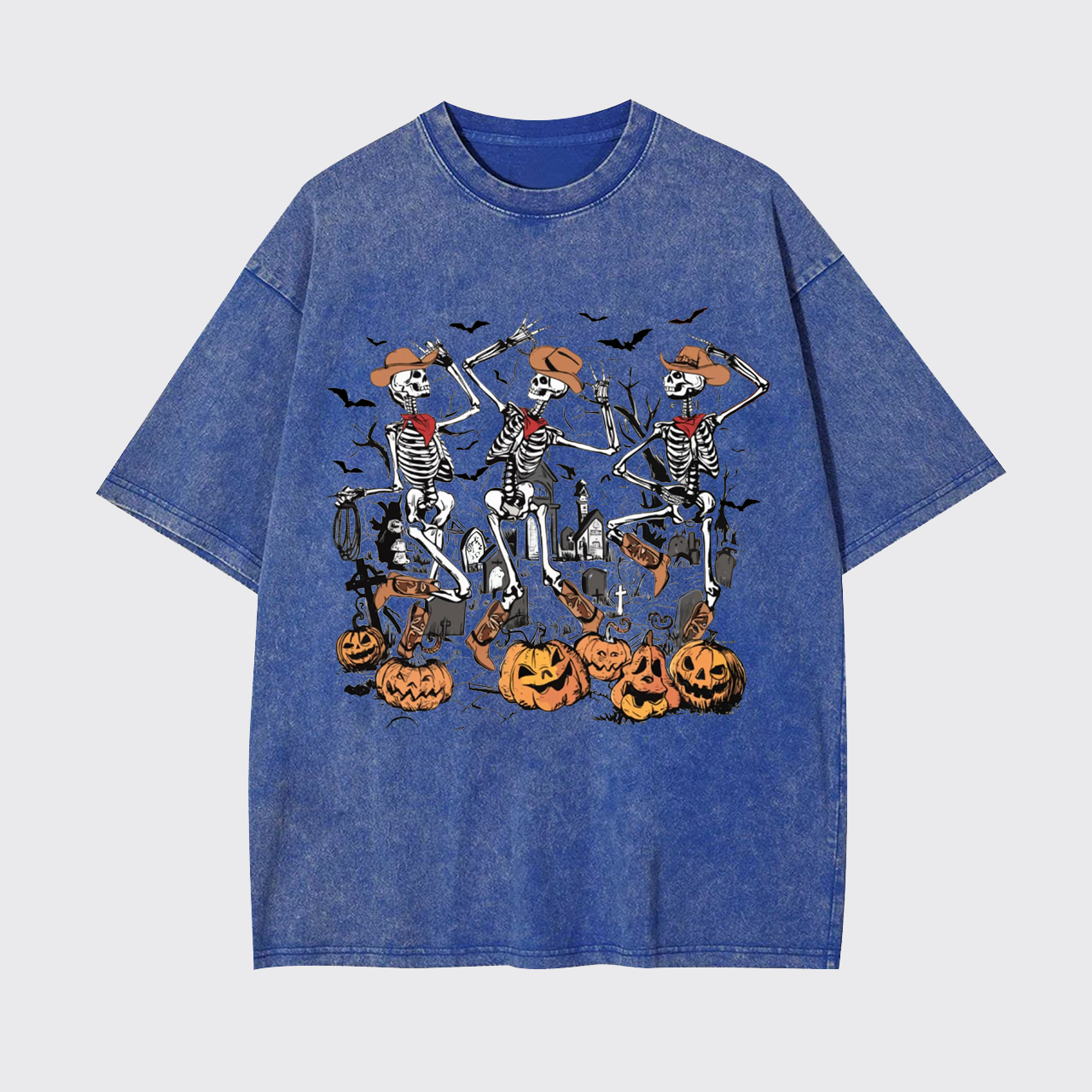 Retro Halloween Skeleton Cowboy Garment-dye Tees