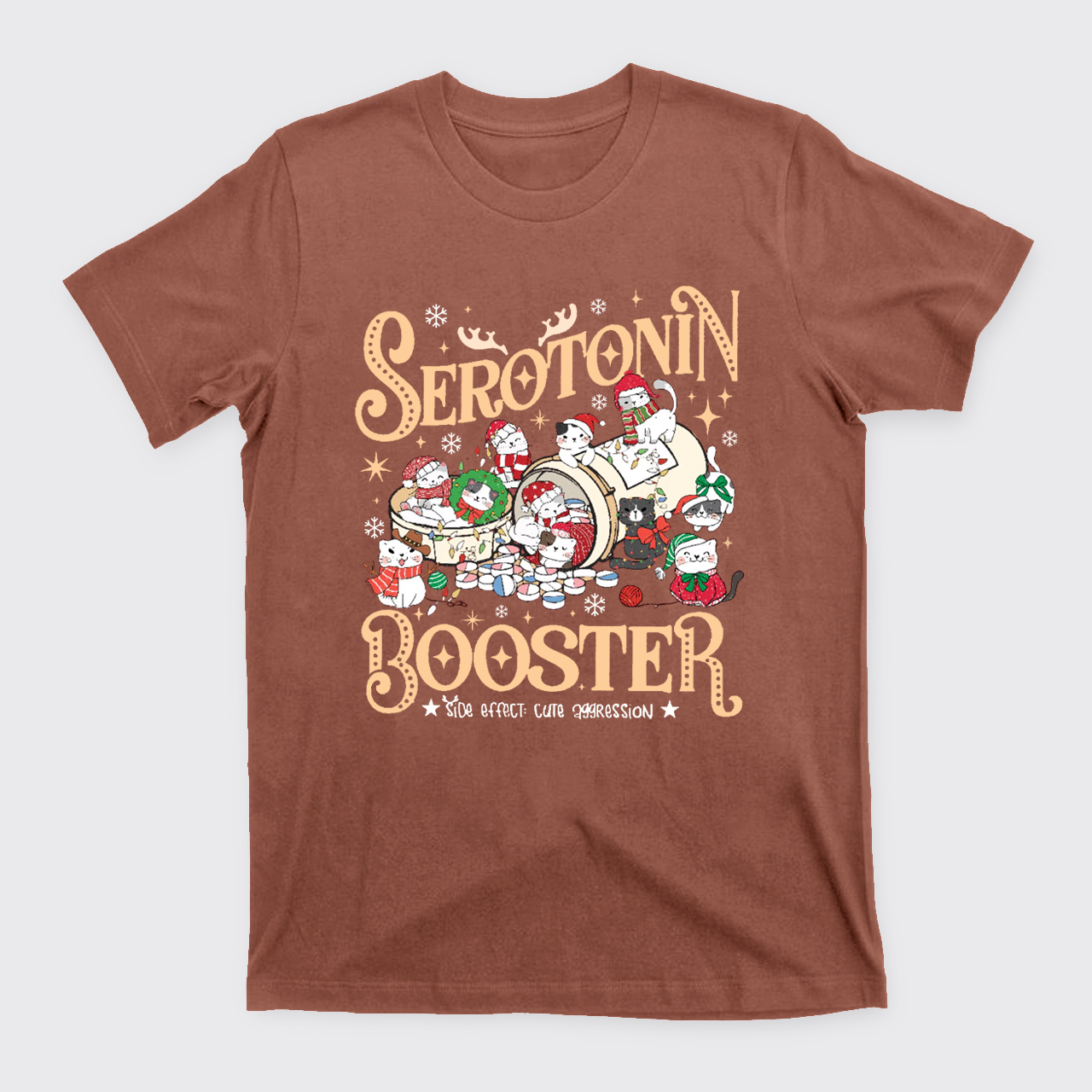 Serotonin Booster Cat Mental Health Christmas T-Shirts